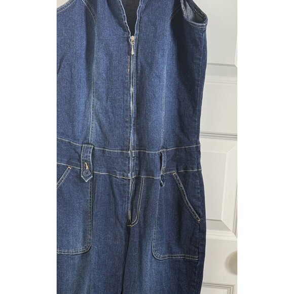 VTG AC-3998 Denim Jumpsuit Womens L Sherpa Collar Dark Wash Bootcut Y2K Festival - Picture 5 of 14